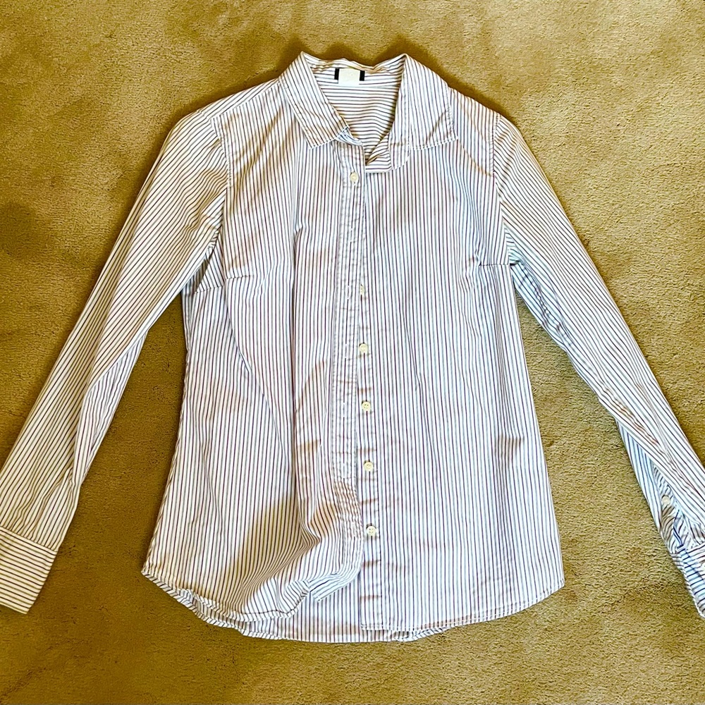 J. Crew women’s Striped Button-Up Dress Shirt, collared, fitted cut, XS, cotton